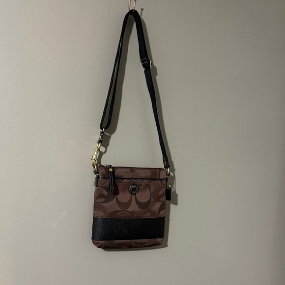 Coach Signature Brown and Black Crossbody Bag - Picture 1 of 7